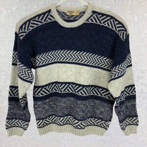 Northwest Blue Vintage Pattern Design Knit Crewneck Sweater Size L